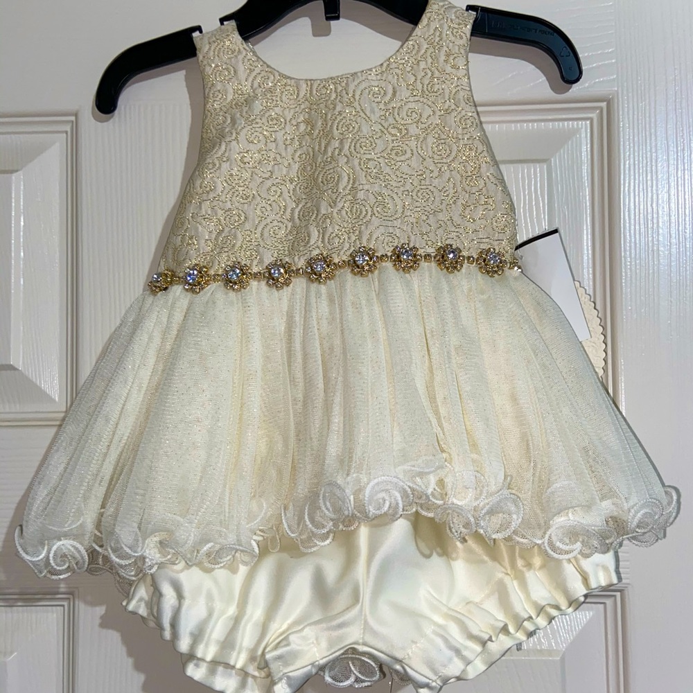 🍂Formal champagne ruffled romper overlay dress